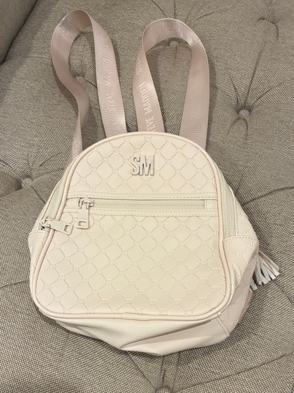 Steve Madden Cream Quilted Mini Backpack